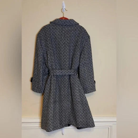 Jones New York Black and White Herringbone Trench Coat 2X